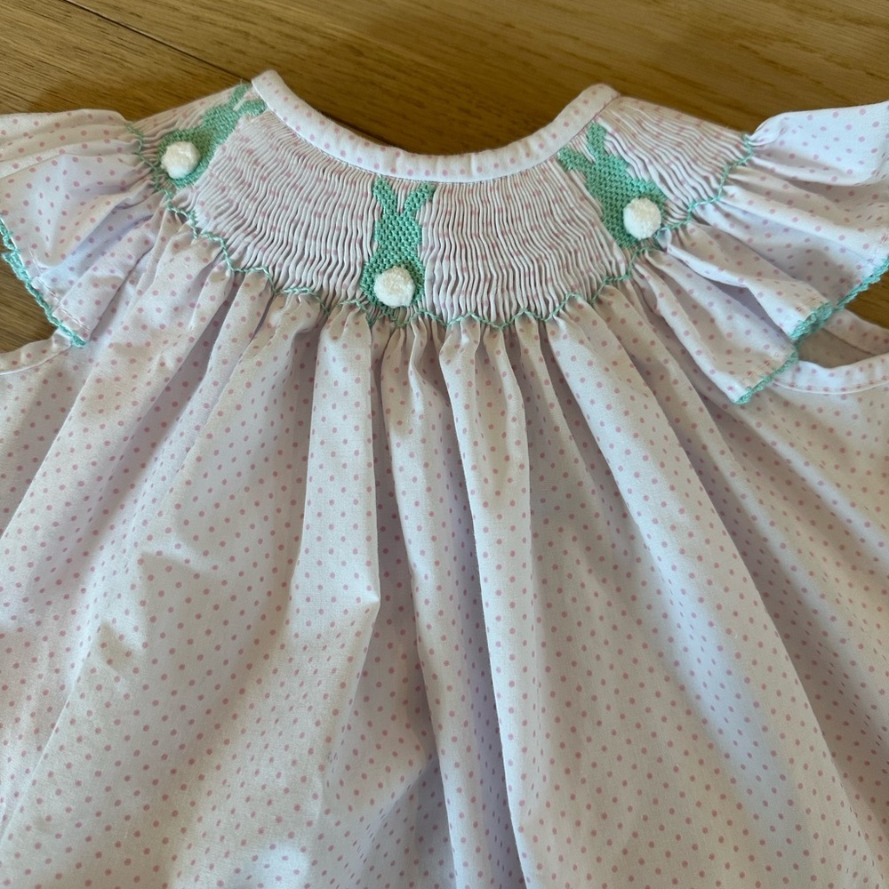Southern Smocked Co Smocked Cottontail Bunnies Bishop Light Pink Tiny Dot 24M/2T